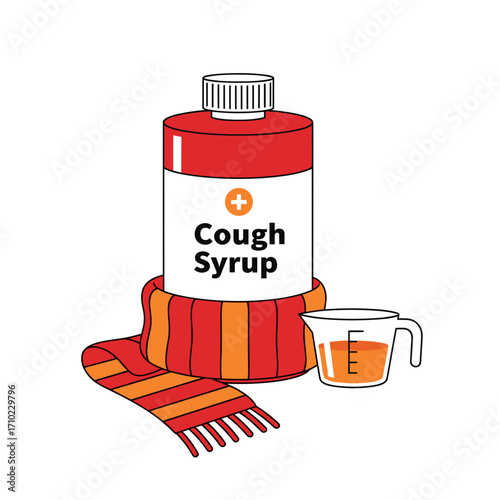 Cough syrup bottle with scarf isolated on transparent background