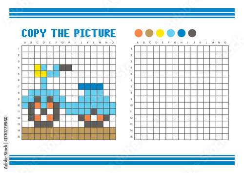 Copy the picture grid drawing worksheet for kids. Pixel art scooter
