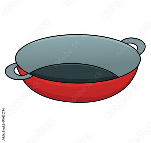 Cute cartoon hand drawn cooking pan, pot or wok clipart.