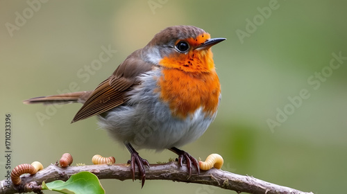 Overworked, bedraggled Robin redbreast, with mealworms
