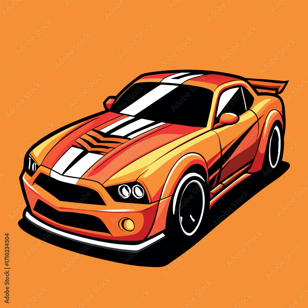 Naklejka premium Orange Hot Wheels Style Sports Car Vector Illustration