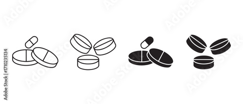 medicine pills icons. in different styles isolated on white background.