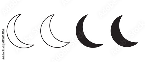 crescent moon icons. in different styles isolated on white background.