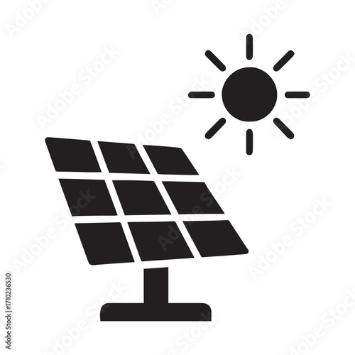 Clean energy symbol featuring a solar panel underneath a radiant sun ready to harness photovoltaic power for sustainable electricity generation