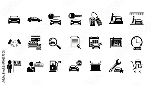 High-Quality Car Dealer Icon Set – Editable Icons for Car Sales, Showroom, and Buying Vehicles