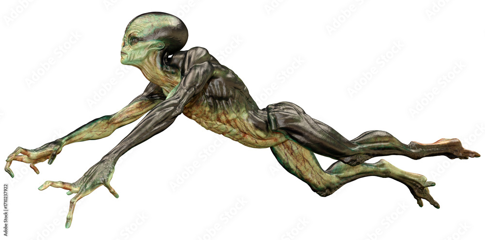 Fototapeta premium 3D Rendering Green Alien on White
