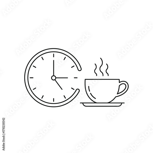 A clock pouring coffee into a cup on a saucer.