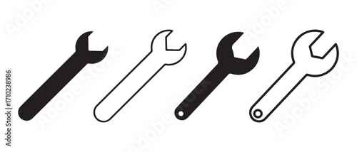 Set of wrench icons. in black and white isolated on white background.