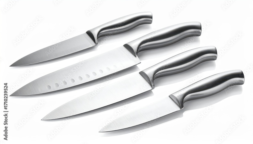 Fototapeta premium High-quality stainless steel kitchen knives with ergonomic handles, perfect for culinary enthusiasts and professional chefs.