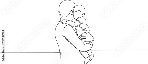 Father holding child line art illustration, family love, parenting bond, dad and baby design, parenthood care, minimal modern drawing
