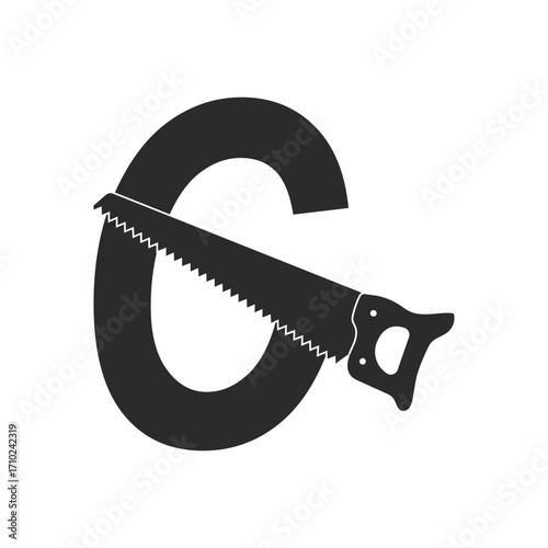 Hand saw concept simple flat C letter logo design vector