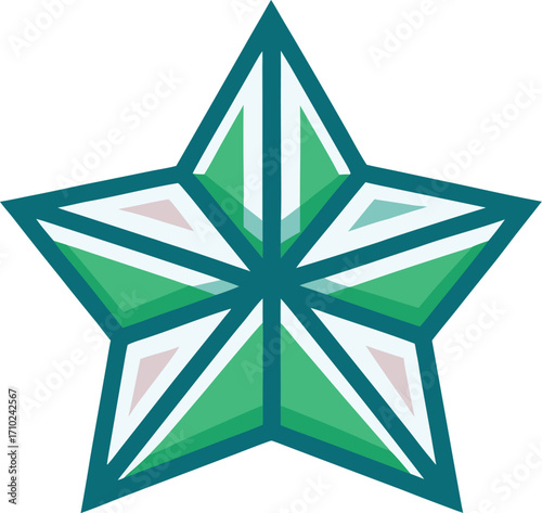 Geometric five-pointed star with green and white facets and a dark teal outline shape symbol style vector illustration EPS file download