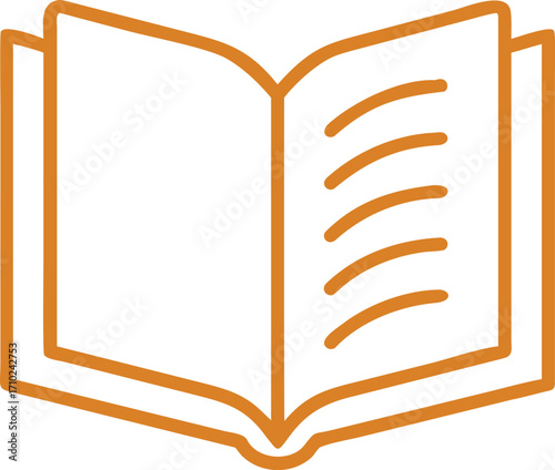 Open book with orange outline and lines on pages reading knowledge style vector illustration EPS file download