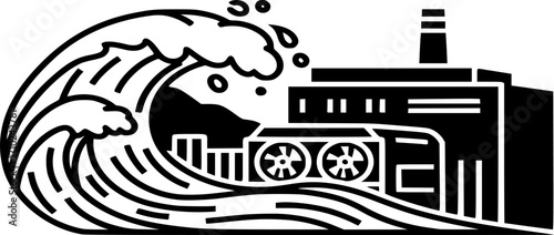 Tidal Wave Energy Power Plant Icon Vector. Line and Solid Renewable Energy Generator Symbol Illustration