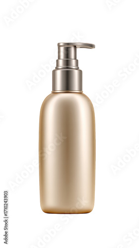 Sleek, elegant body lotion pump bottle in golden hue, designed for luxurious feel. Perfect for skincare enthusiasts seeking stylish addition to their routine