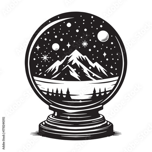 Black Snow Globe  Silhouette Vector Illustration design, Solid White Background