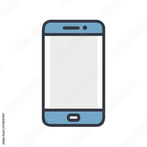 A simple flat design illustration of a modern smartphone with a blank screen and a home button