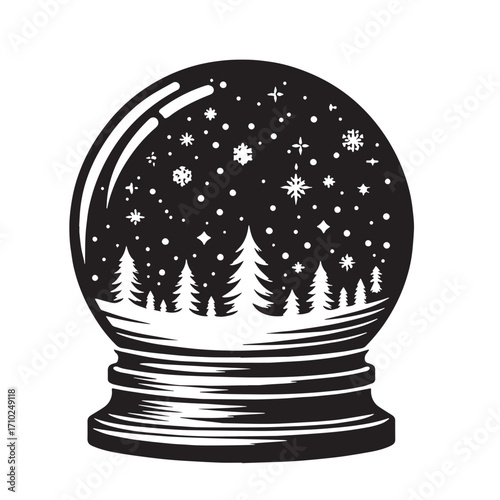 Black Snow Globe  Silhouette Vector Illustration design, Solid White Background