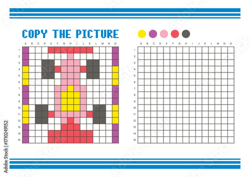 Copy the picture grid drawing worksheet for kids. Pixel art race car