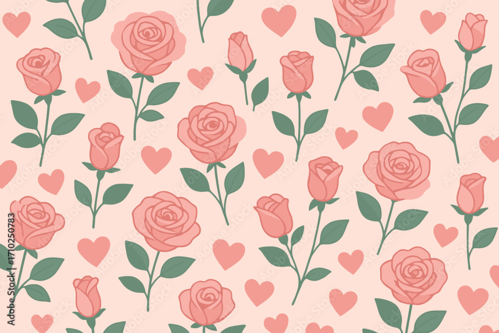 custom made wallpaper toronto digitalSeamless pattern of delicate pink roses and hearts on a soft peach background
