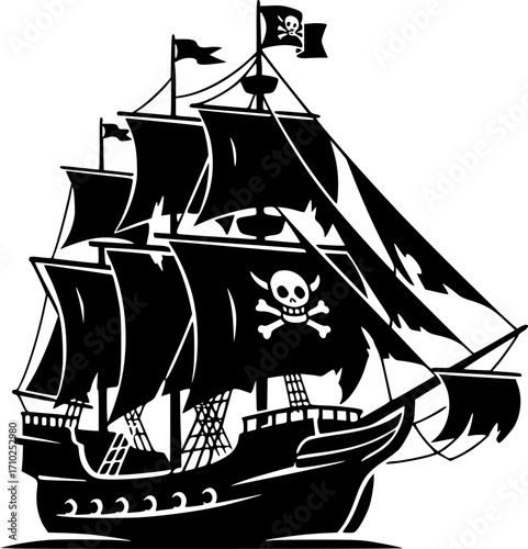 pirate ship icon illustration, pirate ship silhouette logo svg vector
