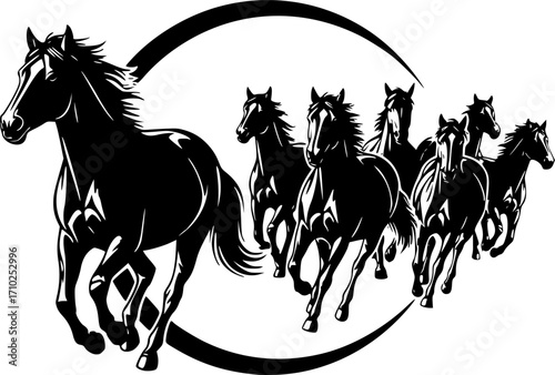 running mustang horses black silhouette logo svg vector, horses icon illustration.
