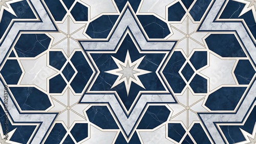 Islamic Star Pattern in Blue and White Marble