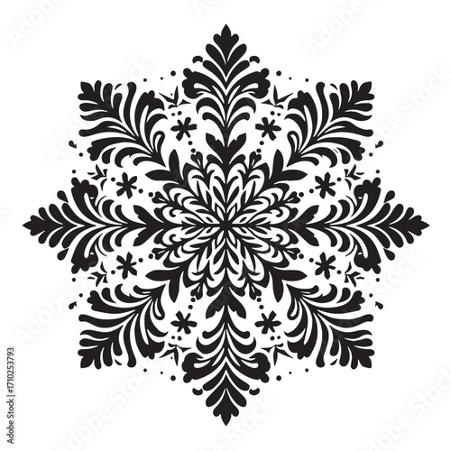 Black Snowflake Silhouette Vector Illustration design, Solid White Background