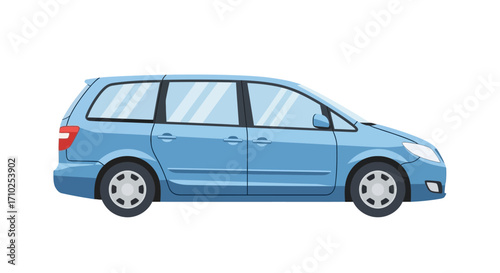 Isolated Light Blue Minivan Illustration on White Background