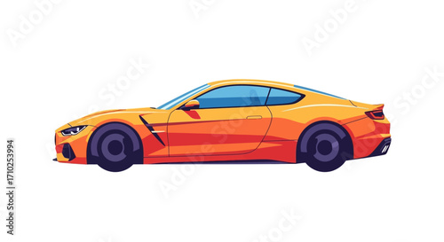 Stylized Vector Illustration of a Modern Orange Sports Car on White Background