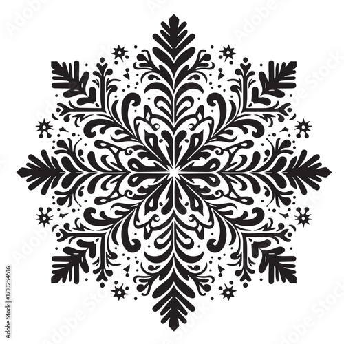 Black Snowflake Silhouette Vector Illustration design, Solid White Background