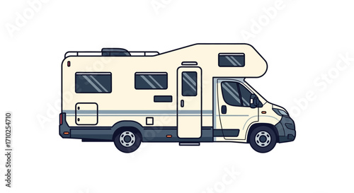 Cartoon RV Illustration on White Background, Camper Van Vector