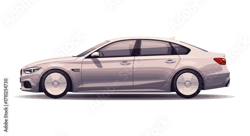 Vector Illustration of a Modern Silver Sedan Car on White Background