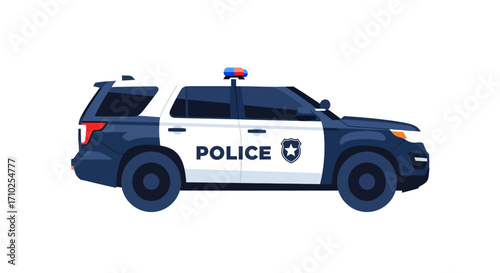 Flat Vector Illustration of Police Car Isolated on White Background