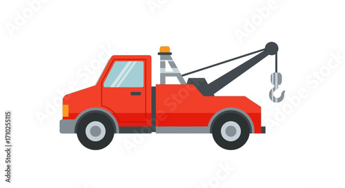 Cartoon Red Tow Truck Vector Illustration on White Background