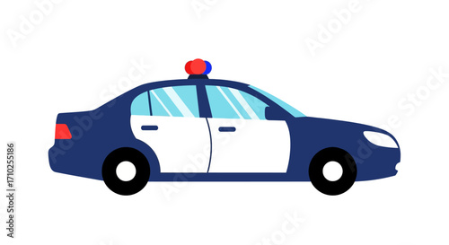 Isolated Cartoon Police Car Illustration on White Background