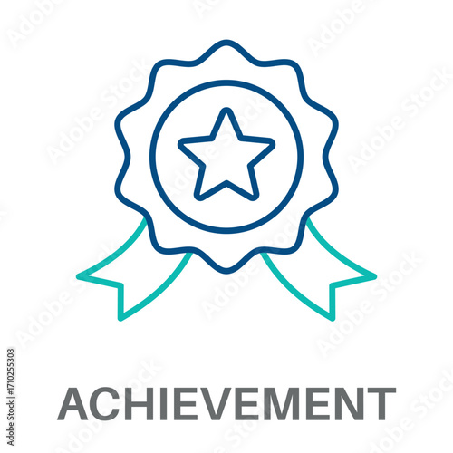 Achievement Outline Color Blue With Green Concept Simple Style Design Vector