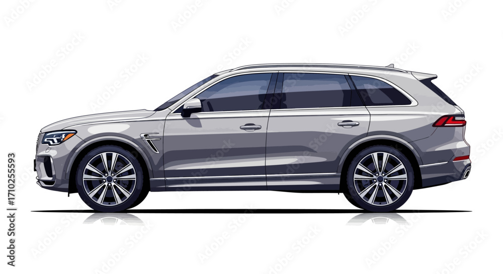 Obraz premium Silver SUV Car Side View Vector Illustration
