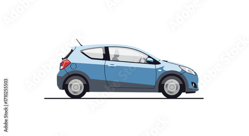Blue Hatchback Car Isolated Vector Illustration