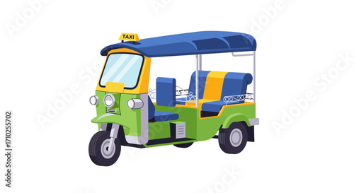 Cartoon Tuk-Tuk Taxi Illustration on Isolated White Background