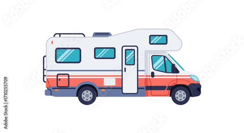 Isolated Cartoon Motorhome Illustration on White Background