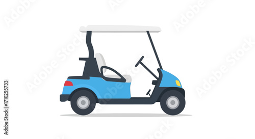 Blue Golf Cart Flat Vector Illustration on White Background