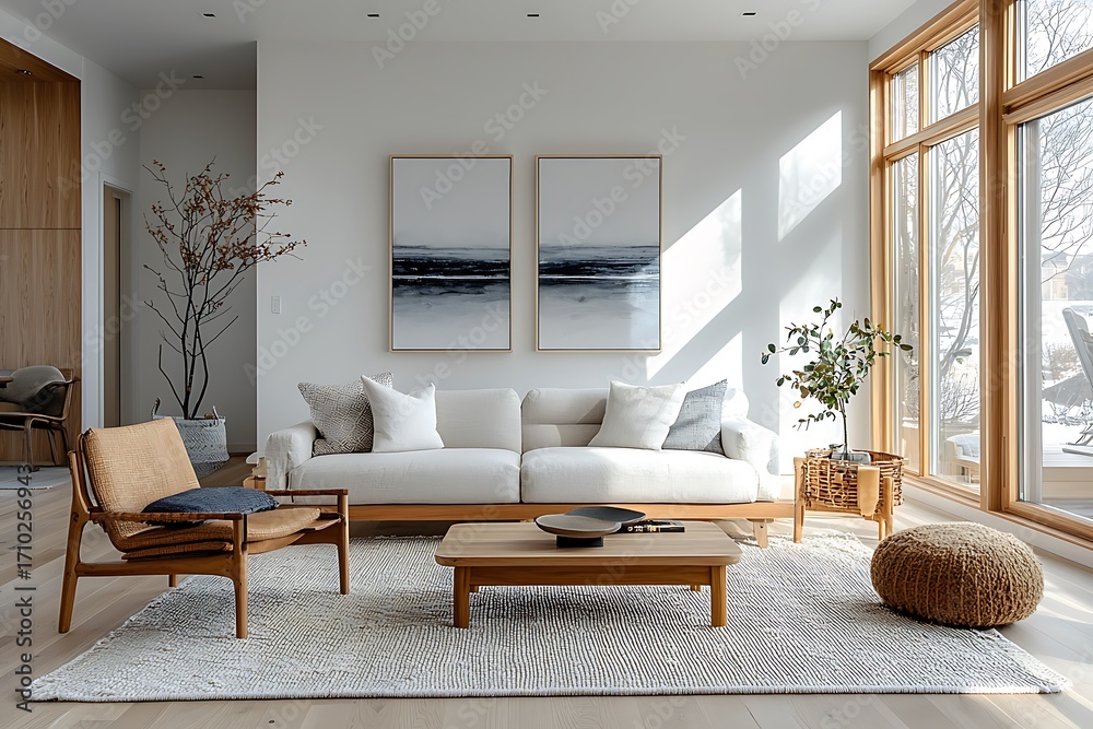 Fototapeta premium Minimalist lounge with wooden furniture style high resolution picture