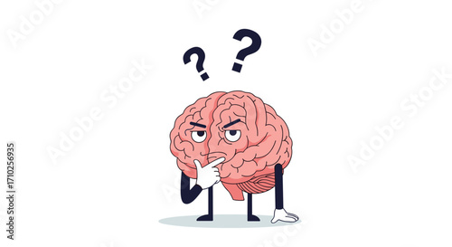 Confused brain character with question marks above its head.