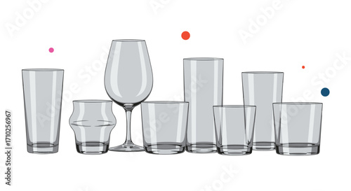 A collection of diverse glass drinkware arranged in a visually appealing way.