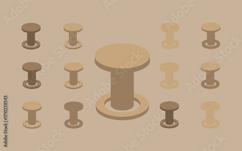 Collection of isometric wooden pedestals and stands in various sizes