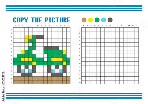Copy the picture grid drawing worksheet for kids. Pixel art scooter