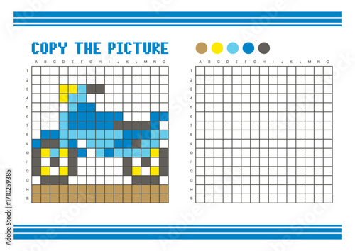 Copy the picture grid drawing worksheet for kids. Pixel art motorcycle