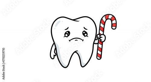 Sad tooth with candy cane