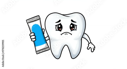Sad tooth with toothpaste